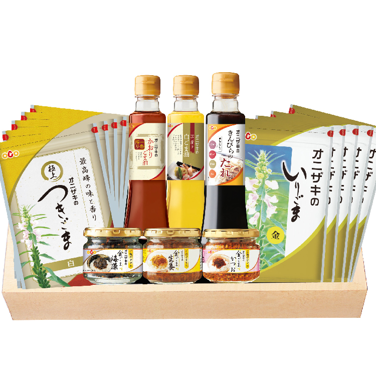 オニザキ ごま 佃煮 油 セット つきごま かおりごま油 きんぴらのたれ 白 ごま油 金ごま 生姜 かつお 海藻 _c-78