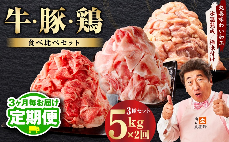 mrzZ084 【定期便】国産 牛肉＆豚肉＆鶏肉セット 5kg×全2回【氷温熟成×極味付け 3種 食べ比べ 普段使い 味付き 小分け 訳あり サイズ不揃い  2026年3月＆6月発送】