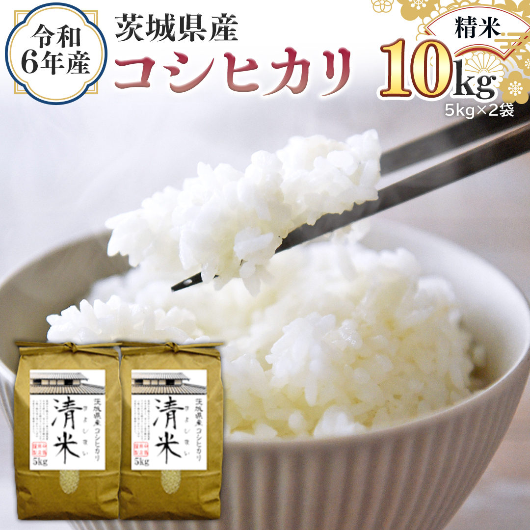令和6年産 茨城県産 精米 コシヒカリ 10kg （5kg×2袋） 白米 清米 キヨシマイ こしひかり 米 コメ こめ 単一米 限定 茨城県産 国産 美味しい お米 おこめ おコメ [EH02-NT]