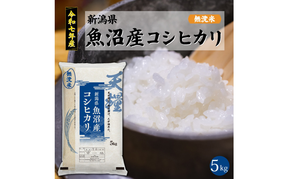 令和7年産 新潟県 魚沼産 無洗米 コシヒカリ5kg 精米 一等米  天糧