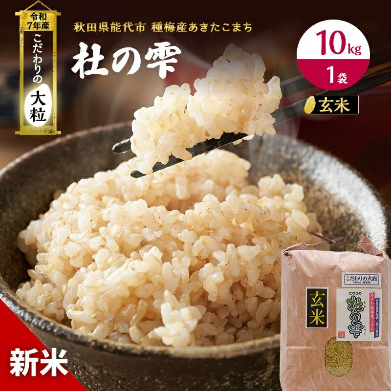 【ふるさと納税】玄米 秋田 あきたこまち 杜の雫 10kg 1袋 秋田県産 米 お米 こだわりの大粒 種梅産 精米 ご飯 ブランド米 大粒 おにぎり 令和7年産 新米 産地直送 送料無料 おこめ ごはん 秋田県　お届け：2025年9月下旬より順次発送予定です。
