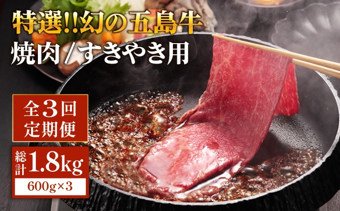 
                  【3回定期便】五島牛 ロース600g（焼肉用/すき焼用） 五島市/ニク勝[PBF010] やきにく 焼肉 すきやき 牛肉 牛 にく ロース 国産 冷凍
                