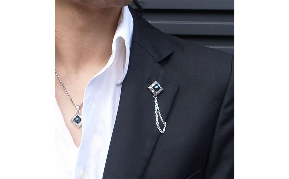 天然ブラックパール 銀製 ラペルピン DK-072　　