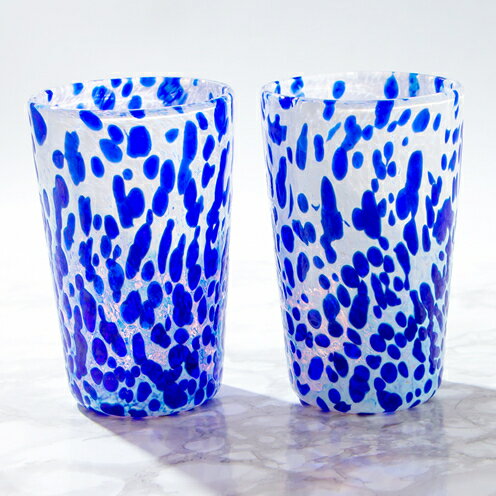 【ふるさと納税】【琉球ガラス】源河源吉　海の雫　青（ビア2個セット）