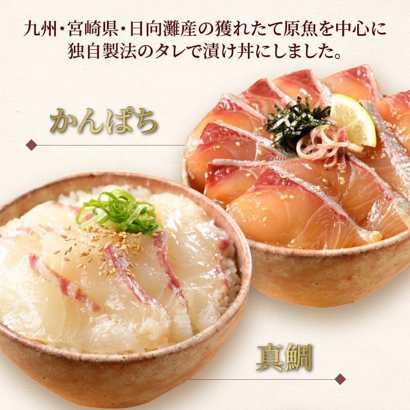 【冷凍】かんぱち・真鯛・近海マグロ・生アトランサーモンの漬け丼4種食べ比べセット100g×8袋 N019-YB332