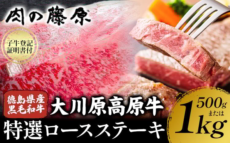 
            大川原高原牛 特選ロースステーキ 選べる 内容量 計500g or 計1kg 冷凍便 肉の藤原 《60日以内に出荷予定(土日祝除く)》和牛 希少 大川原高原 牛肉 焼肉 ロース 牛肉 ステーキ 贅沢 バーベキュー BBQ キャンプ ギフト 贈答 徳島県 佐那河内村 st-p
          