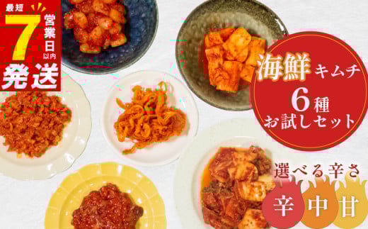 中辛 キムチ 6種 詰め合わせ 食べ比べ 小分け 白菜 長芋 たこ するめ チャンジャ らっきょ アソート バラエティーセット ごはんのお供 ピリ辛 お米 ごはん ビール 酒 おつまみ 漬物 いか 昆布 国産 りんご 桃 果物 魚 海鮮 野菜 BBQ 焼肉 惣菜 キムチ鍋 キムチチャーハン お試し 大阪府 松原市