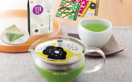 京都テキスタイルブランド「ＳＯＵ・ＳＯＵ」ほほえみ茶器セット〈お茶 茶 緑茶 煎茶 宇治抹茶 抹茶 抹茶入り玄米茶 ほうじ茶 耐熱ガラス 急須 茶缶 コラボ〉　 n01125