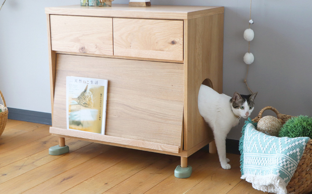 【東馬家具】TRM018 のぞきみチェスト【天然木 ナチュラルデザイン 収納アイテム 猫 匂い防止 マガジンラック 普段使い キュート 完成品 脚のみ取付】(H060615)