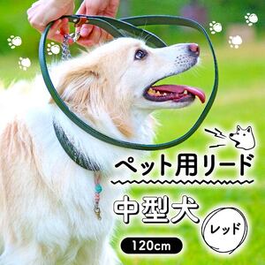 ペット用 リード 120cm 中型犬用 レッド ペット 犬 愛犬 ワンちゃん 中型犬 首輪 リード 本革 レザー 牛革 牛 散歩 さんぽ ウォーキング 健康 おしゃれ 消耗品 大阪府 松原市