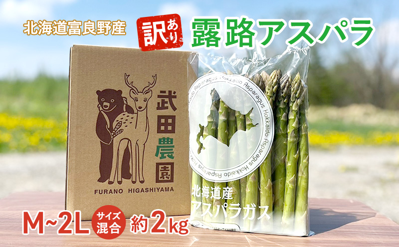 ［武田農園とれたて直送］2026年春～発送 訳あり グリーンアスパラ サイズ混合 約2kg ご家庭用 やわらかくて抜群に甘い！北海道 富良野産 ( アスパラガス アスパラ 野菜 新鮮 産地直送 先行予約 限定 )