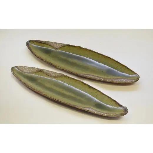 銀彩オーバル皿 2枚セット 和食器 長皿 平皿 陶芸品《受注制作》作品 インテリア オブジェ 皿 楕円皿 長皿 和食器 おすすめ おしゃれ スタイリッシュ モダン プレート 陶芸 手作り 陶器 陶芸作家