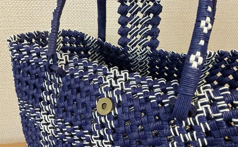 バッグ クラフトおしゃれかごバッグ 雑貨 ファッション オシャレ 紺チェック