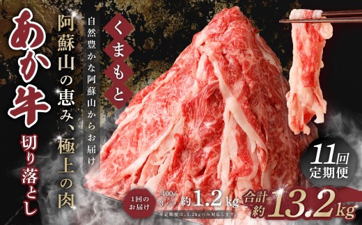 【 11回 定期便 】くまもと あか牛 切り落とし 1.2kg×11回 計13.2kg 肉 牛肉 和牛 ブランド牛 あか牛 赤牛 赤身 切落し 冷凍