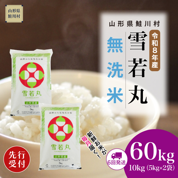 ＜令和8年産米先行受付＞ 山形県産 雪若丸 【無洗米】60kg定期便(10kg×6回)　配送時期指定できます！