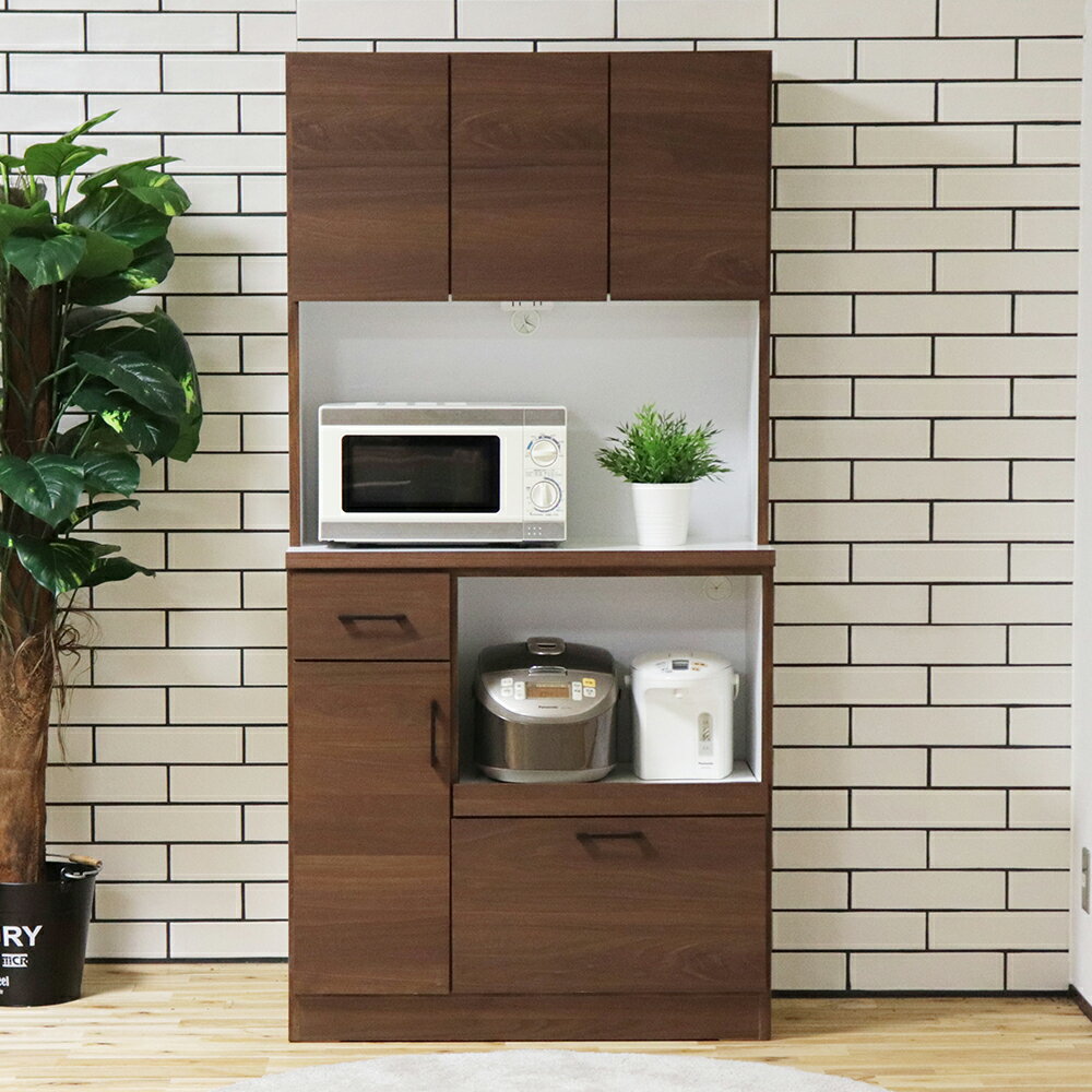 【ふるさと納税】＜選べるカラー＞きざし 90 オープン NA・BR 棚 オープンボード キッチン収納 強化紙 ポリ板 モイス 木目調 ブラックスチールハンドル 食器 食品 2口コンセント レンジ ポット 日本製 家具 インテリア 福岡県 柳川市 送料無料