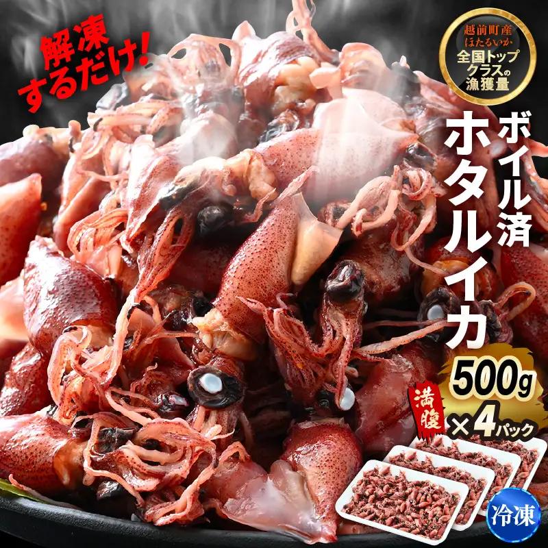 解凍するだけ ! 越前町産 ボイル済 ホタルイカ 満腹 計2kg（500g × 4P） 急速凍結 冷凍 ほたるいか 全国トップクラスの漁獲量【茹で ボイル 日本海 いか イカ 烏賊 福井県 魚介 海鮮 惣菜 さかな おつまみ 酒の肴 お取り寄せ グルメ 宅飲み 小分け 日常使い おすそわけ ギフト】 [e15-a055]