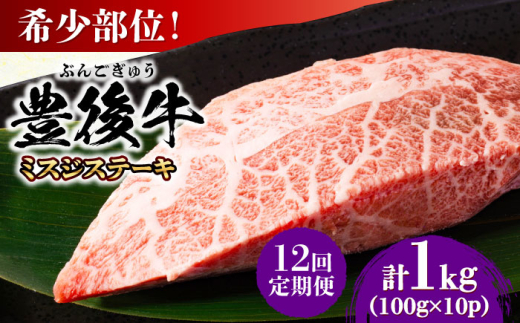 【全12回定期便】【厳選希少部位】おおいた豊後牛 ミスジステーキ 約1kg(100g×10P) 日田市 / 株式会社MEAT PLUS 牛肉 おおいた豊後牛 おおいた 豊後牛 黒毛和牛 ステーキ 国産  みすじ ミスジ ミスジステーキ 希少部位 希少 [AREI115]
