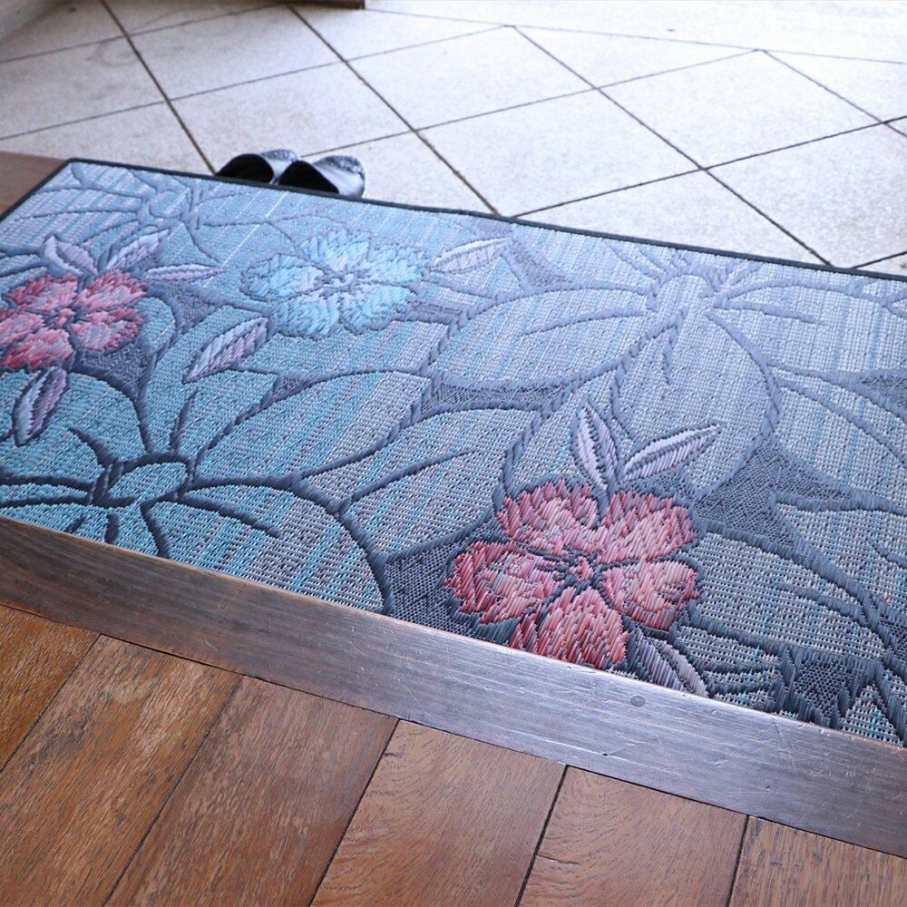 【ふるさと納税】＜選べるサイズ＞抗菌防臭・消臭 玄関マット上がり框 なでしこ BL（ブルー） 青 1枚 室内マット カーペット 国産い草 いぐさ ござ インテリア 家具 日本製 福岡県 柳川市 送料無料