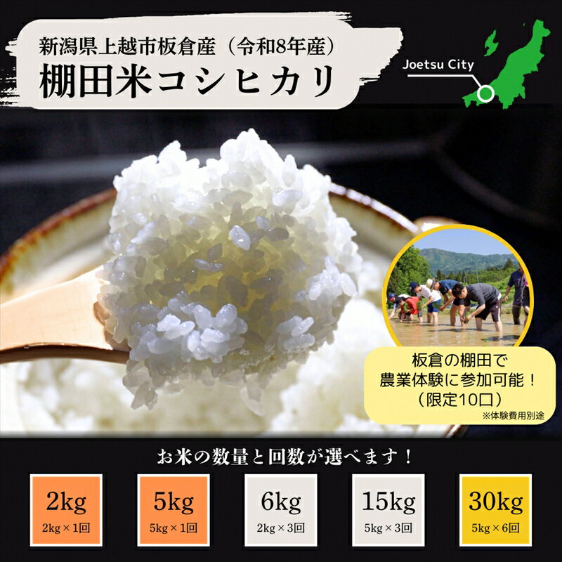 【ふるさと納税】【農業体験参加可能】 令和8年産 先行予約 新米 上越市 板倉区 棚田米 コシヒカリ 2kg 2キロ 5kg 5キロ 15kg 15キロ 30kg 30キロ 精米 定期便 新潟県産 米 お取り寄せ ブランド米　お届け：令和8年産：2026年11月上旬より順次発送いたします。