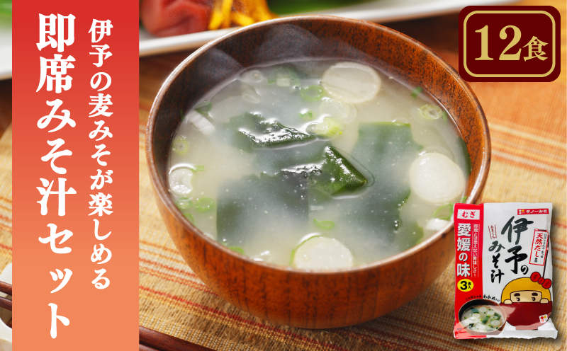 愛媛・伊予の麦みそが楽しめる即席みそ汁セット むぎ（12食入り）| 即席 レトルト 味噌 味噌汁 みそ汁 簡単 便利 具だくさん 食べ比べ 父の日 一人暮らし 減塩 低塩 麦みそ 国産 大麦 大豆 味噌 みそ 粒みそ 調味料 麹 こうじ 味噌汁 みそ汁 愛媛県 松前町 えひめけん まさきちょう ギノーみそ