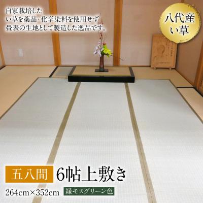 ふるさと納税 八代市 い草 上敷き 五八間 6帖 264cm×352cm 縁モスグリーン色_032-4446-A