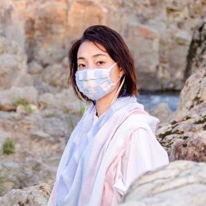 播州織　洗えるマスク　TSUKIピンクブルー  【ＰＯＬＳ】 播州織(07-9)