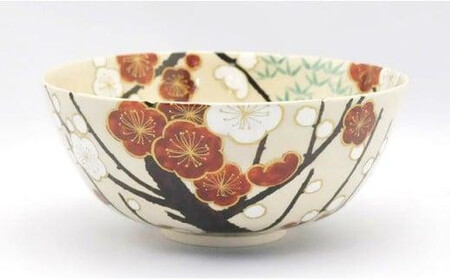 金彩 紅白梅紋大鉢【水間焼伏原窯】