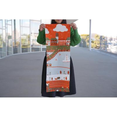 ふるさと納税 横浜市 【横浜柄】横浜捺染で染色した手ぬぐい【オレンジ×グレー】