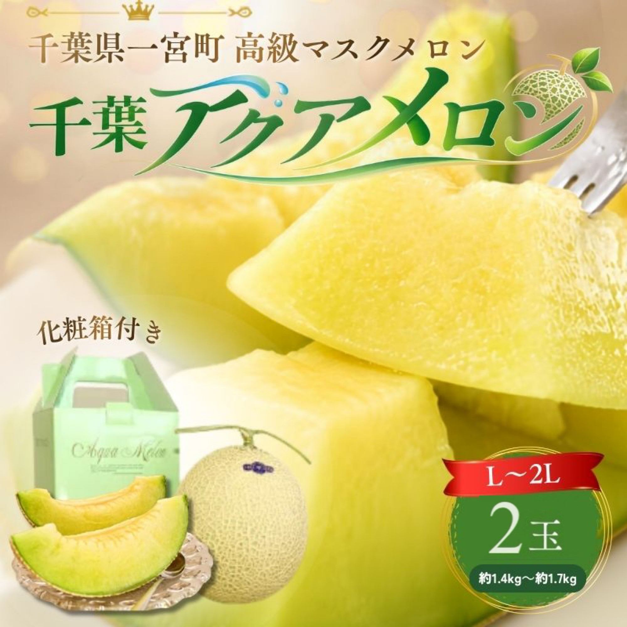 【ふるさと納税】高級マスクメロン　千葉アクアメロン　2玉　L～2Lサイズ　千葉県産　化粧箱入り　生産者直送