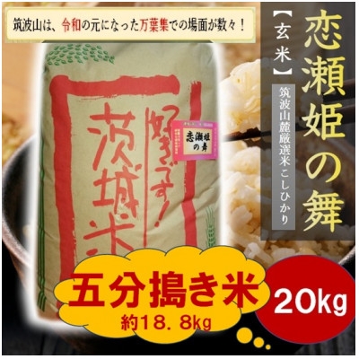 
                  ＜玄米20kg⇒五分搗き米＞筑波山麓厳選★検査1等米こしひかり＜恋瀬姫の舞＞令和7年産【1733486】
                