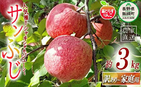 りんご 葉とらず サンふじ 訳あり 3kg 米澤農園 沖縄県配送不可 2024年11月下旬～12月下旬まで順次発送 令和6年度収穫分 傷 不揃い リンゴ 予約 農家直送 長野県 飯綱町 [1462]