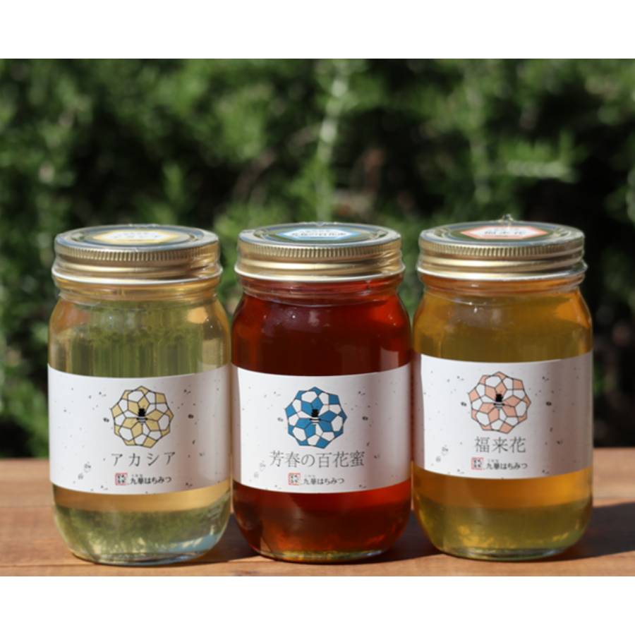＜舘養蜂場本店＞「九華はちみつ」3種セット（アカシア・福来花・芳春の百花蜜）各300g（計900g）