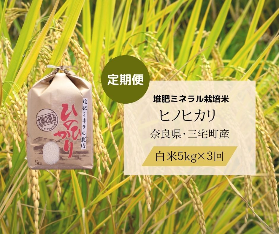 【3回定期便】「ひのひかり」白米 5kg × 3ヶ月 連続でお届け 全15kg 奈良県 三宅町 志埜米穀店 ヒノヒカリ 冷めてもおいしい もちもち 堆肥ミネラル栽培米