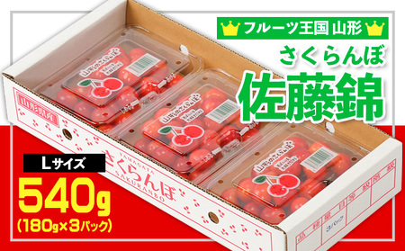 ☆フルーツ王国山形☆さくらんぼ 佐藤錦 Lサイズ 540g(180g×3P) 【令和9年産先行予約】FS26-614
