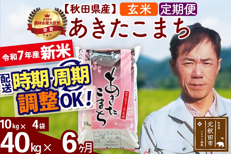 ※令和7年産 新米※《定期便6ヶ月》秋田県産 あきたこまち 40kg【玄米】(10kg袋) 2025年産 お届け時期選べる お届け周期調整可能 隔月に調整OK お米 みそらファーム|msrf-21106