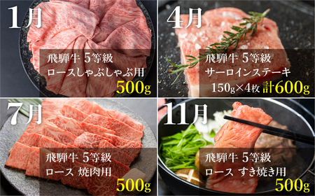 飛騨牛 霜降り堪能 4回定期便 しゃぶしゃぶ ステーキ 焼肉 すき焼き 肉の沖村 牛肉 肉 御中元 お中元 お歳暮[Q956]