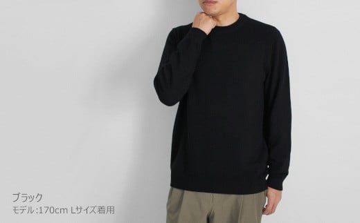 クルーネック セーター カシミヤ 100% ( ブラック・M ) メンズ 日本製 | ニット クルーネックセーター 薄手 無地 シンプル 長袖 秋冬 冬 新潟県 五泉市 高橋ニット株式会社