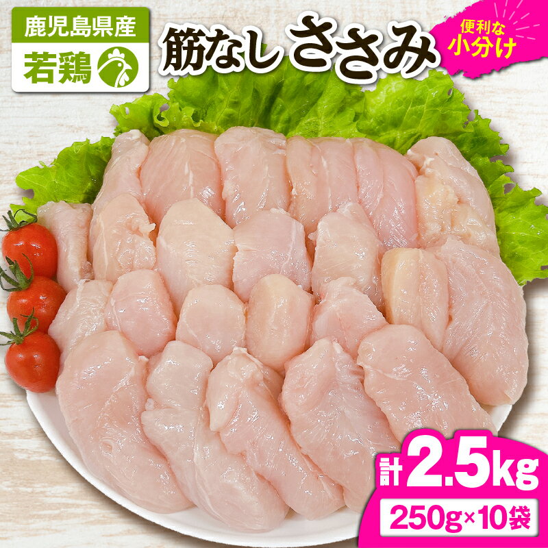 【ふるさと納税】若鶏筋なしささみ2.5kg[250g×10袋]国産 鹿児島県産 鶏肉 鶏 鳥肉 ささみ肉 鶏ささみ ささみ 小分け 真空 冷凍 冷凍保存【株式会社 TRINITY】