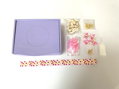 「手作りキット」貝がらで飾る宝箱【ホワイト・パープル・ブルー】  手作りキット 貝がらアート 宝箱 選べるカラー ホワイト パープル ブルー 縦約10cm×横約13cm×高さ約7cm 木製ボックス ア