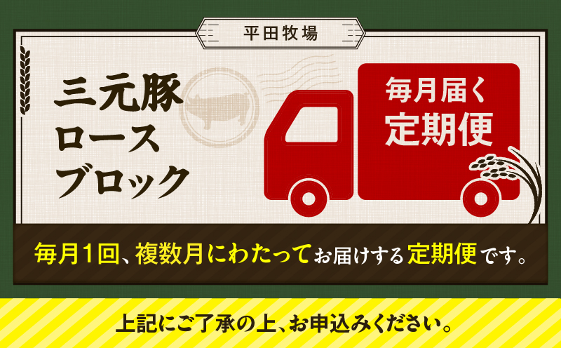 【全12回 毎月定期便】日本の米育ち平田牧場三元豚ロースブロック 600g　T036-T06-03