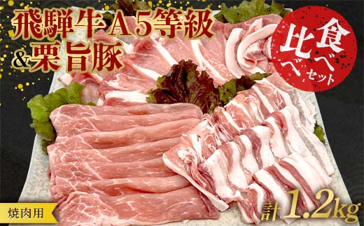 【数量限定！チルド(冷蔵)発送！】「飛騨牛Ａ5等級」＆「栗旨豚」 食べ比べセット 合計1.2kg 焼肉用 ふるさと納税 飛騨牛 栗旨豚 ブランド牛 ブランド豚 東美濃農業協同組合 F4N-1806