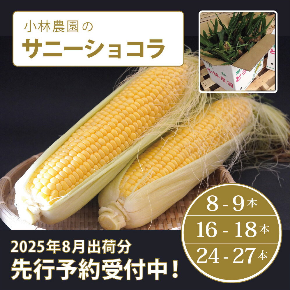 【ふるさと納税】2026年夏の予約受付開始！ 小林農園のとうもろこし「サニーショコラ（3L-2Lサイズ）8-9本 / 16-18本 / 24-27本セット」朝採りのとうもろこしを生産者から直送｜令和8年8月出荷開始！【長野県信濃町ふるさと納税】