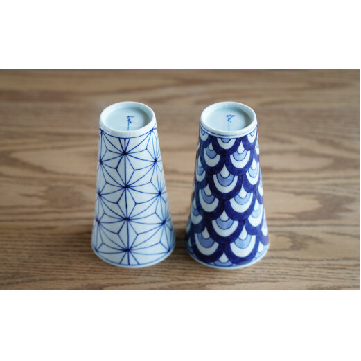 有田焼 面取タンブラー ペアセット 麻の葉＆二色青海波【そうた窯】食器 器 うつわ タンブラー 面取タンブラー 細身タンブラー カップ タンブラー2個 ビアカップ 染付 手描き タンブラー ギフトセッ