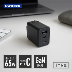 タイプc USB 対応 AC充電器 ブラック Owltech
