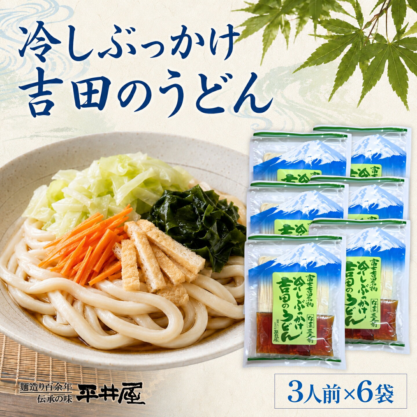 【ふるさと納税】 冷しぶっかけ吉田のうどん 18人前 3人前×6パック つゆ付き 冷やしうどん ご当地うどん 富士山麓の水使用 ご当地グルメ 平井屋