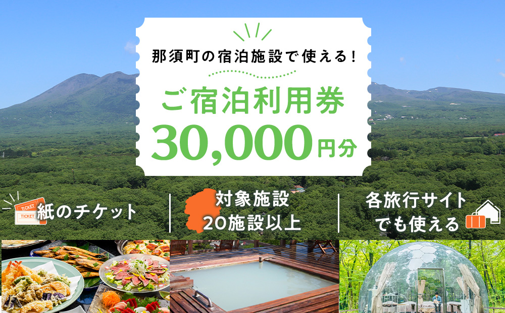 栃木県那須町で使える 共通宿泊利用券 30,000円分（3,000円×10枚）〔G-16〕｜宿泊 旅行 チケット 宿泊券 温泉 露天風呂 旅行券 ホテル 観光 国内旅行 那須 栃木県 那須町