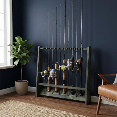 ふるさと納税 横手市 WOOD WORKS ロッドスタンド10本掛け　本体カラー:ミリタリーグリーン |  | 01