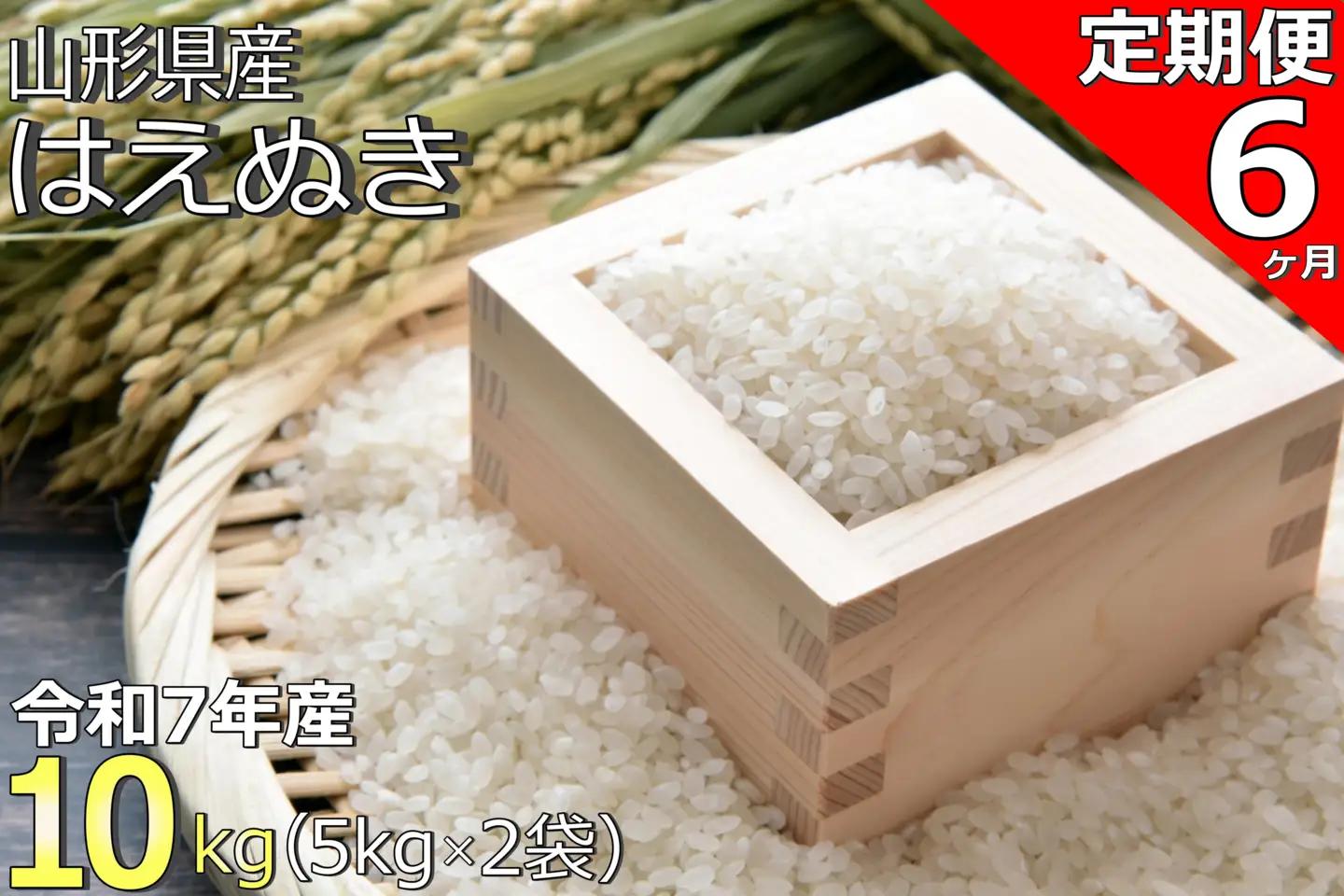 【定期便6ヶ月】【令和7年産】山形県産「はえぬき」10kg(5kg×2袋)×6ヶ月_A192(R7)
