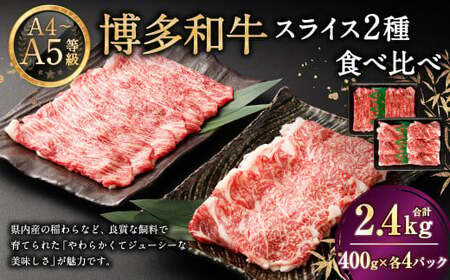 【A4・A5】 博多和牛 スライス 2種食べ比べ 肩ロース400g×3 ＆ 赤身400g×3 合計2.4kg 牛 牛肉 肉 にく お肉 和牛 ロース肉 ロース 赤身肉 薄切り うす切り 食べくらべ セット 冷凍